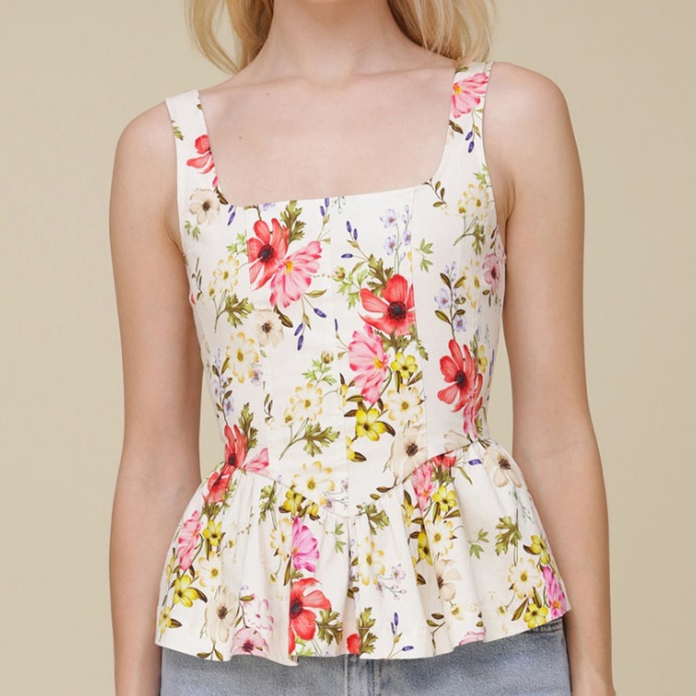 Avec Les Filles Peplum-Hem Corset Square-Neck Top